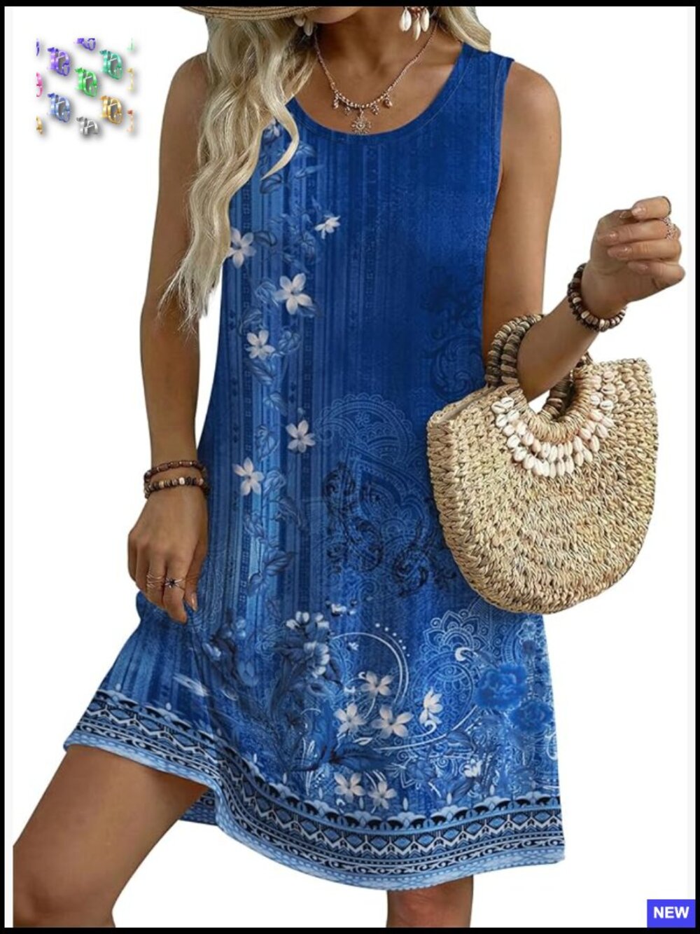 Sleeveless Floral Tshirt Sundress Casual Loose Fit Beach Dress With Pockets